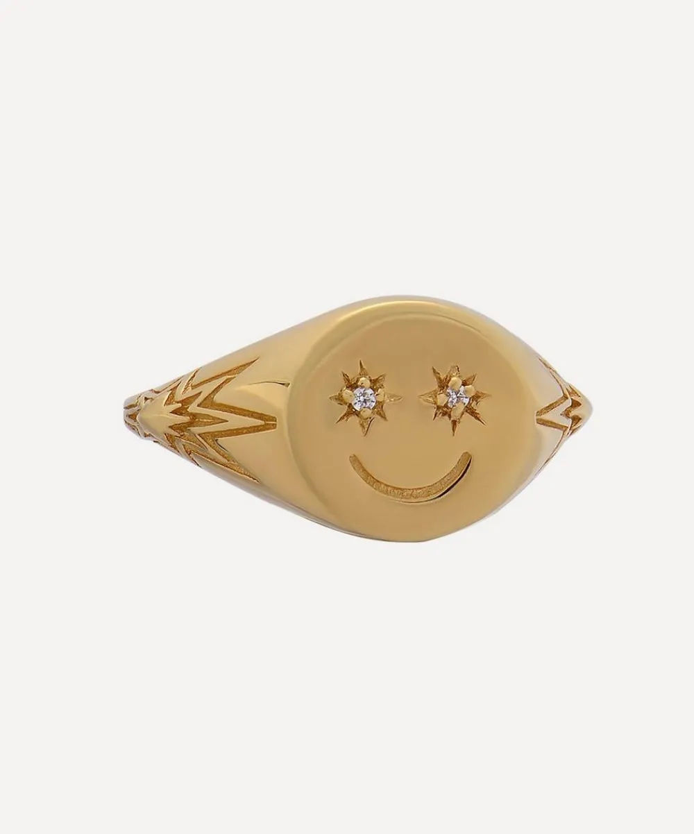 Rachel Jackson Rings^22ct Gold-Plated Happy Face Pinky Signet Ring