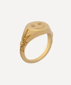 Rachel Jackson Rings^22ct Gold-Plated Happy Face Pinky Signet Ring