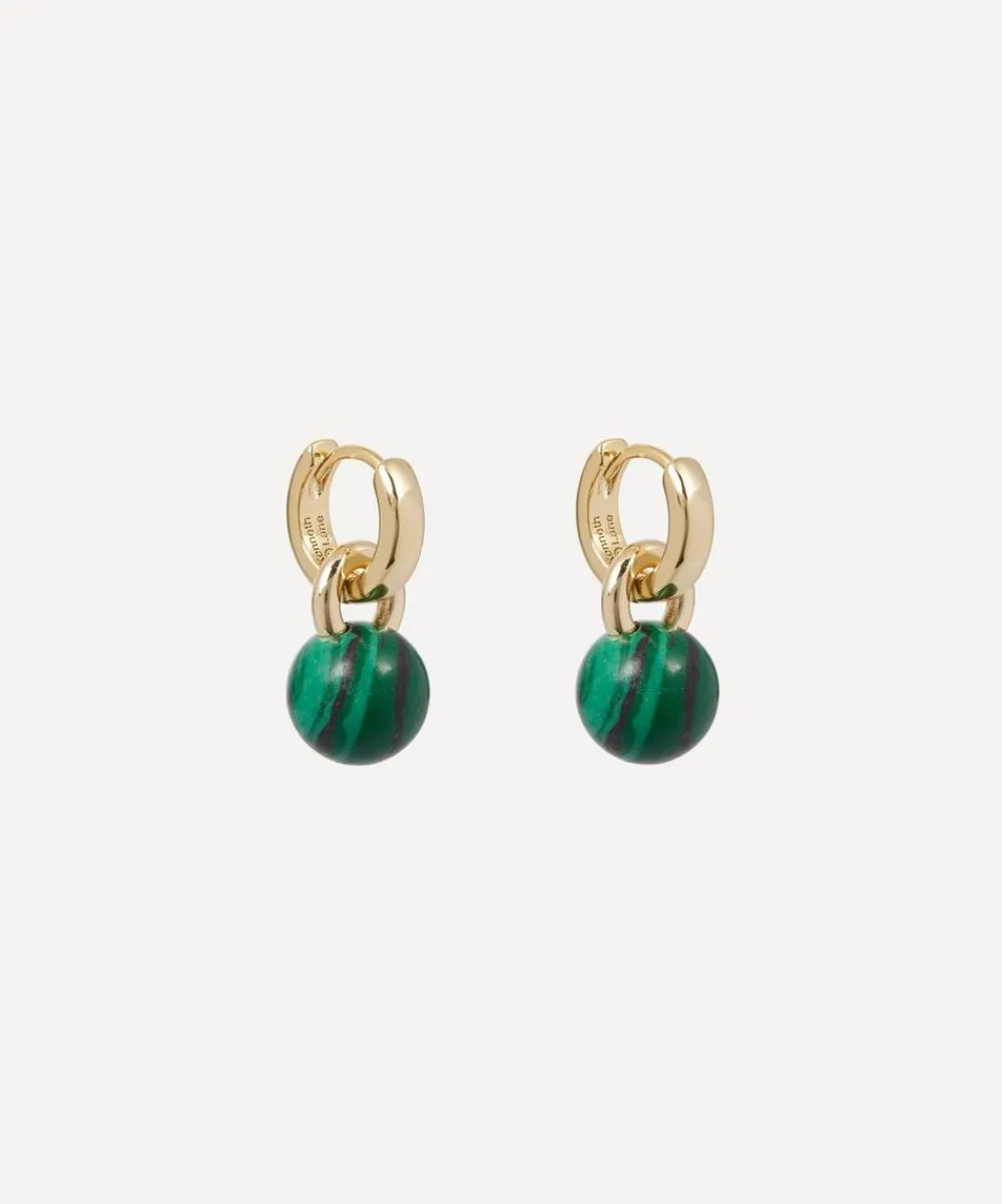 Kenneth Jay Lane Earrings^14ct Gold-Plated Huggie Malachite Ball Drop Earrings