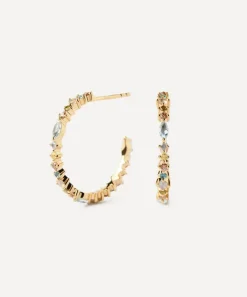 PDPAOLA Earrings^18ct Gold-Plated Lotus Hoop Earrings