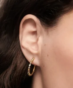 PDPAOLA Earrings^18ct Gold-Plated Lotus Hoop Earrings