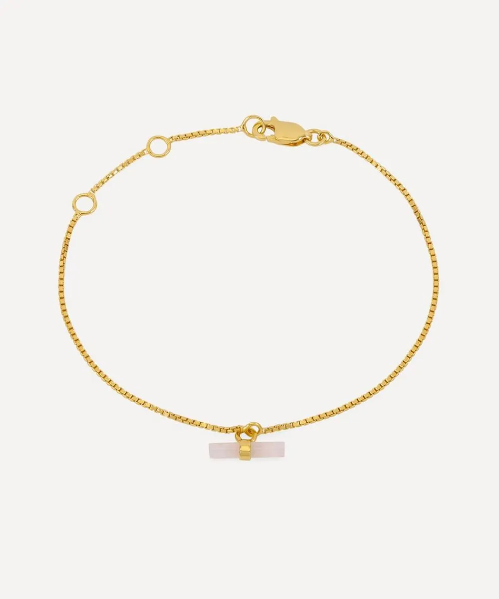 Rachel Jackson Bracelets^22ct Gold-Plated Love Rose Quartz T-Bar Bracelet
