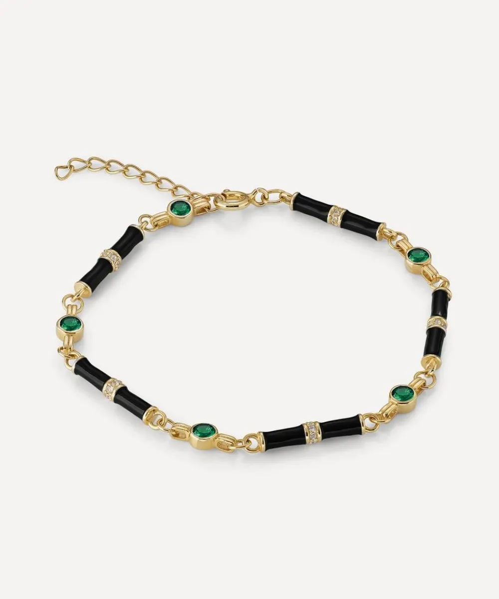 Laura Vann Bracelets^18ct Gold-Plated Marlowe Black Enamel and Green Stone Bracelet