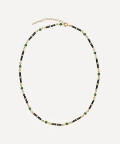 Laura Vann Necklaces^18ct Gold-Plated Marlowe Black Enamel and Green Stone Necklace