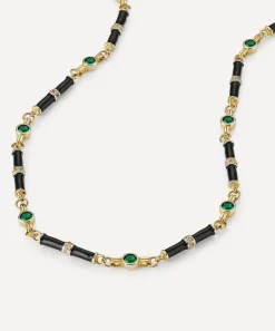 Laura Vann Necklaces^18ct Gold-Plated Marlowe Black Enamel and Green Stone Necklace