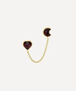 Grainne Morton Earrings^18ct Gold-Plated Moon and Star Double Stud Garnet Earring