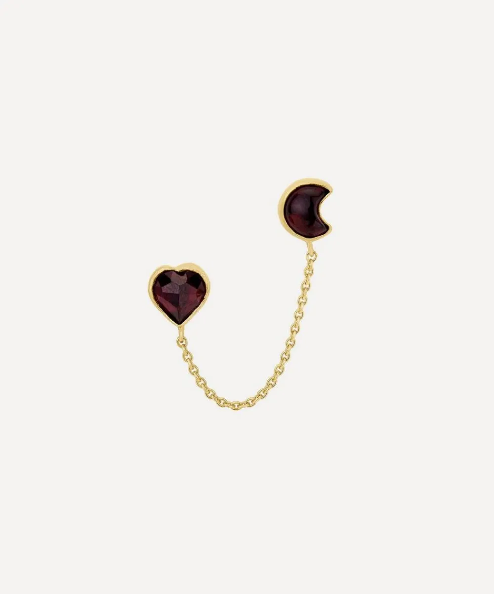 Grainne Morton Earrings^18ct Gold-Plated Moon and Star Double Stud Garnet Earring