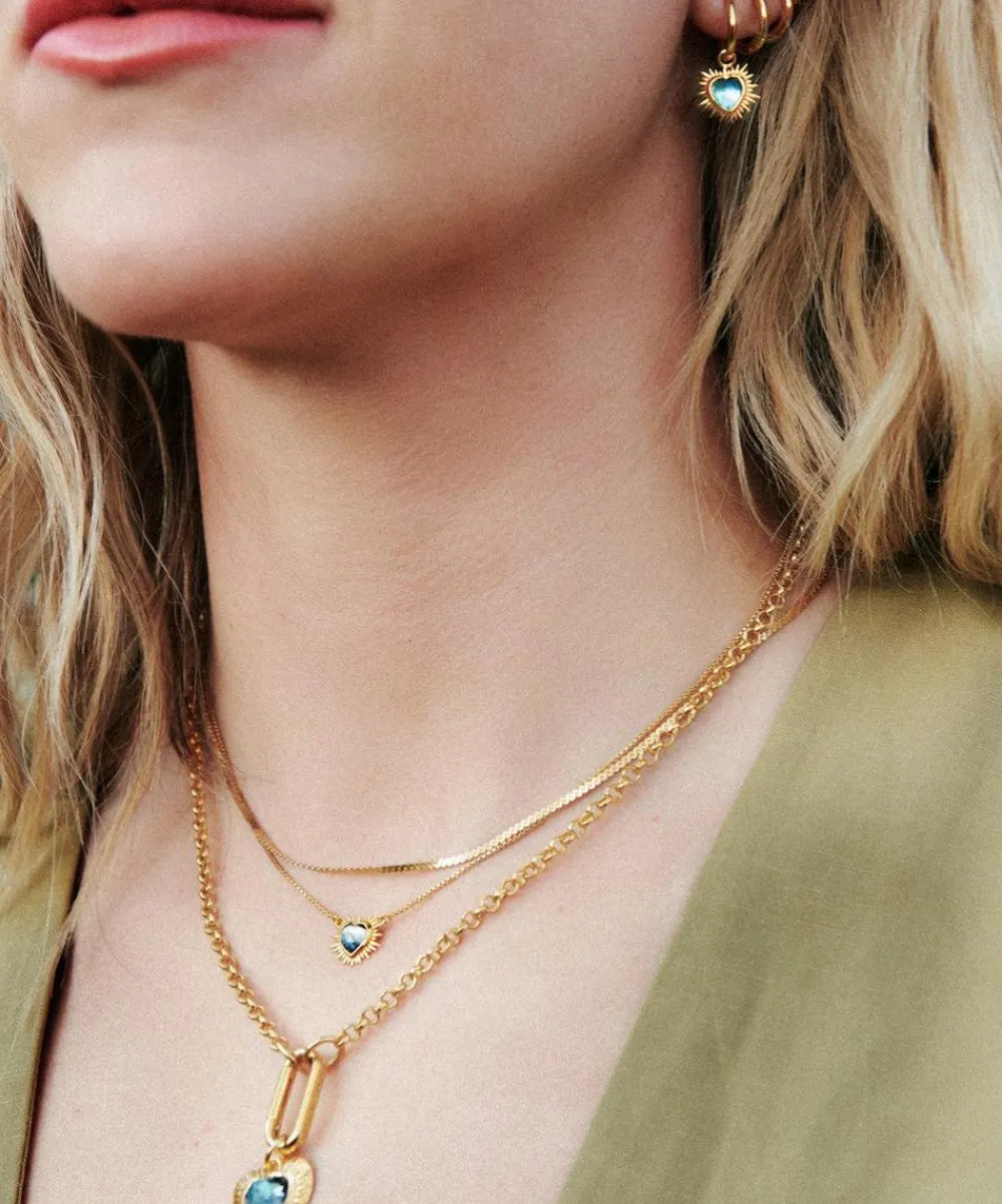 Rachel Jackson Necklaces^22ct Gold-Plated Personalised Electric Love Blue Topaz Hardware Heart Necklace