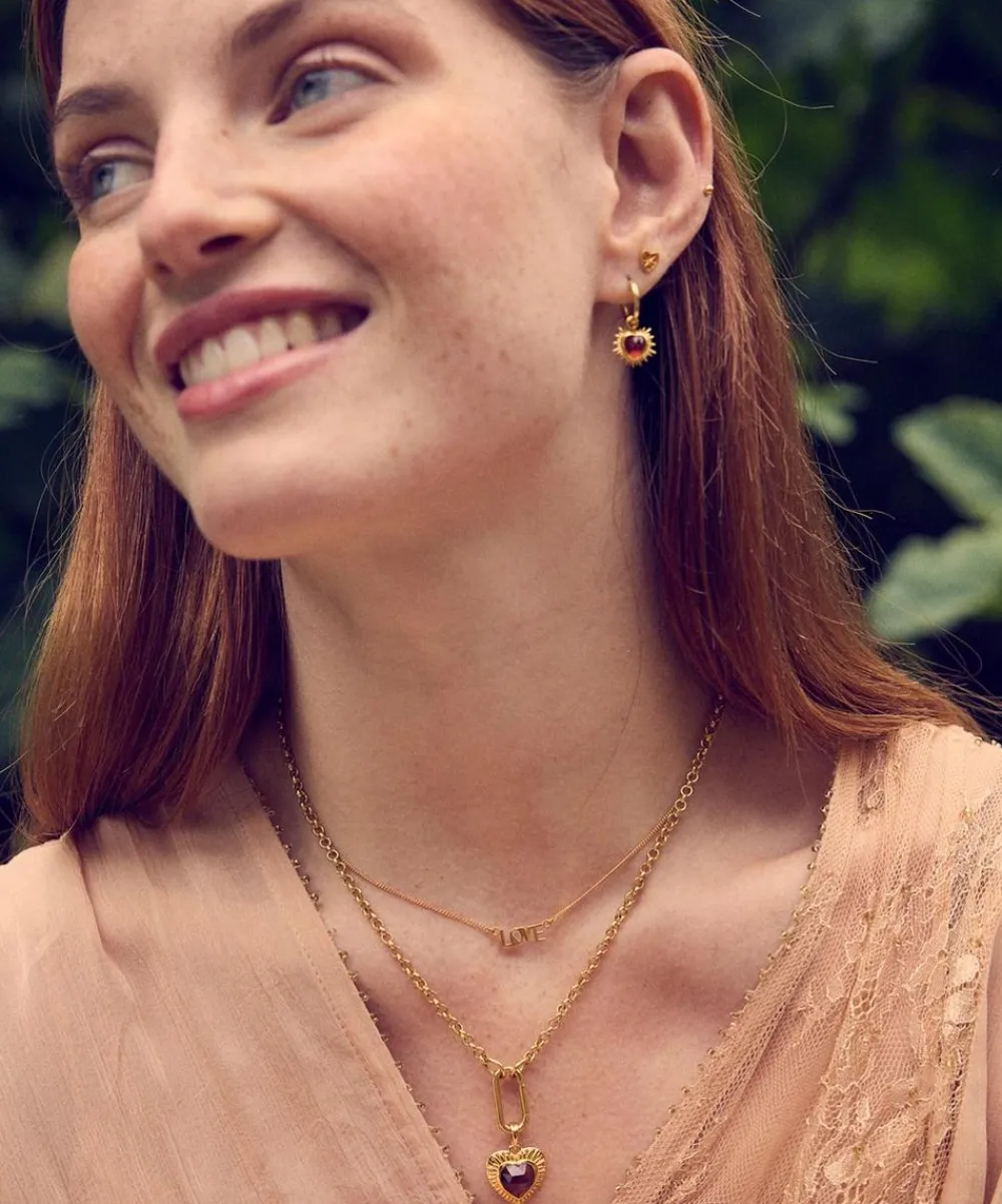 Rachel Jackson Earrings^22ct Gold-Plated Personalised Electric Love Garnet Huggie Hoop Earrings