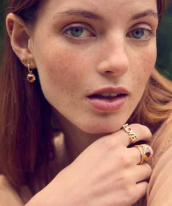Rachel Jackson Earrings^22ct Gold-Plated Personalised Electric Love Garnet Huggie Hoop Earrings