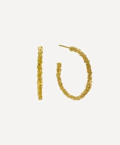 Alex Monroe Earrings^22ct Gold-Plated Pine Twig Hoop Earrings