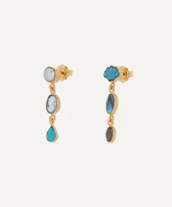 Grainne Morton Earrings^18ct Gold-Plated Three Charm Moving Drop Earrings