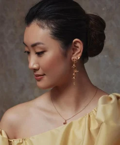 Alex Monroe Earrings^22ct Gold-Plated Tumbling Wildflower Pearl Drop Earrings