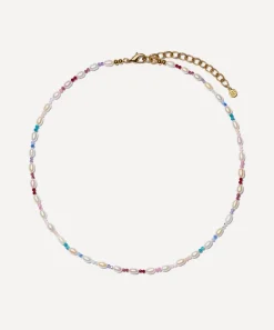 Bon Bon Jewellery Club Necklaces^14ct Gold-Plated Vermeil Brass Pearl and Double Gemstone Necklace