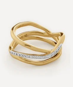 Monica Vinader Rings^18ct Gold-Plated Vermeil Silver Riva Diamond Pre-Stacked Ring