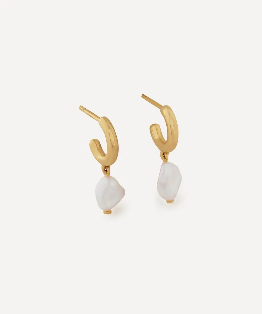 Monica Vinader Earrings^18ct Gold-Plated Vermeil Silver Nura Keshi Pearl Huggie Hoop Earrings