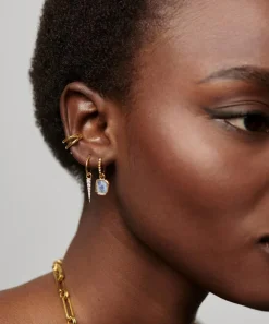 Missoma Earrings^18ct Gold-Plated Vermeil Silver Mini Pyramid Charm Drop Hoop Earrings