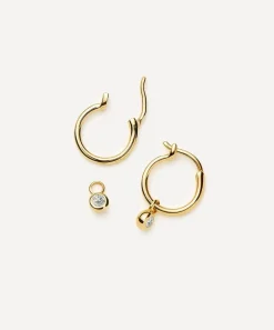 Missoma Earrings^18ct Gold-Plated Vermeil Silver Tennis Charm Mini Drop Hoop Earrings