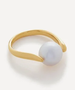 Monica Vinader Rings^18ct Gold-Plated Vermeil Silver Nura Round Pearl Ring