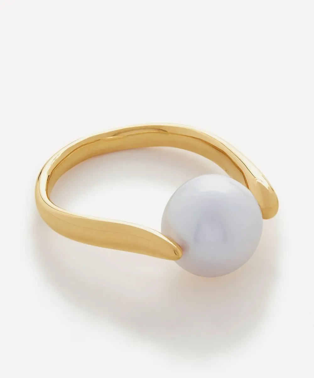 Monica Vinader Rings^18ct Gold-Plated Vermeil Silver Nura Round Pearl Ring