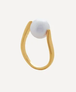 Monica Vinader Rings^18ct Gold-Plated Vermeil Silver Nura Round Pearl Ring