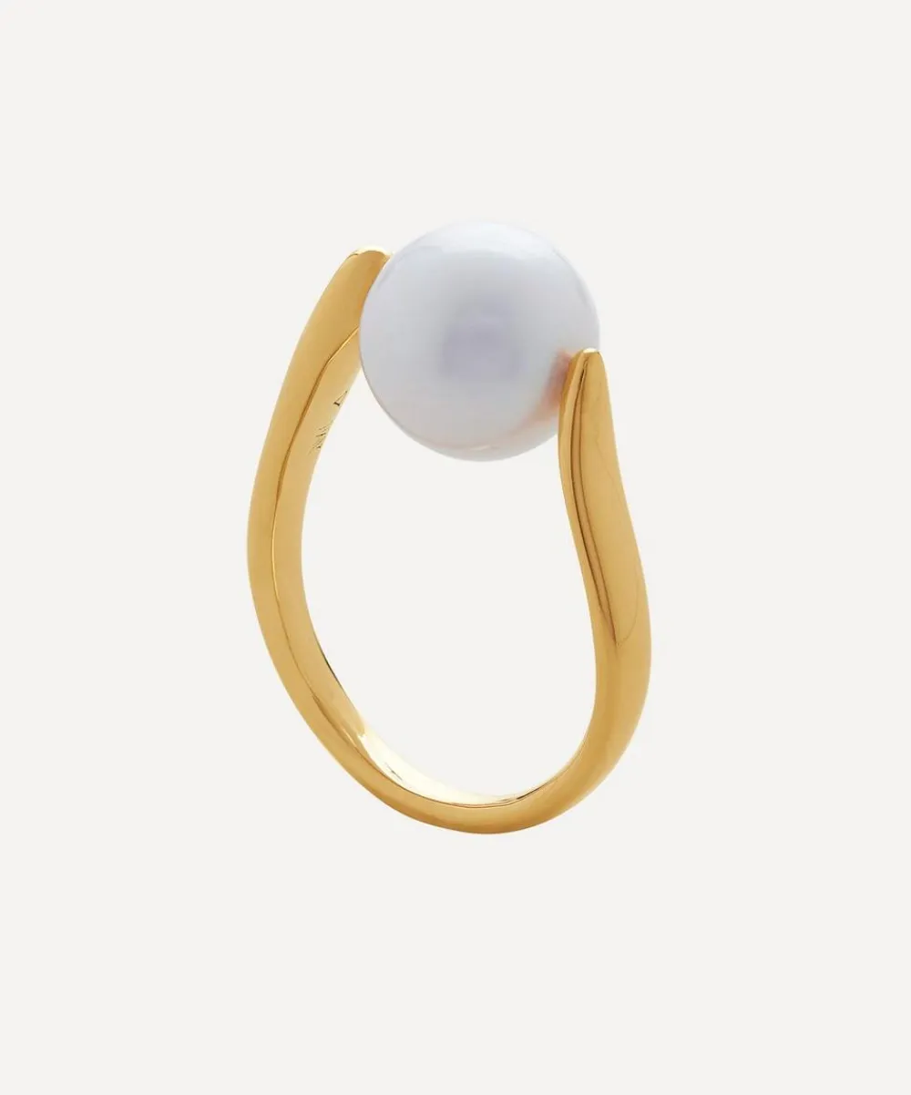 Monica Vinader Rings^18ct Gold-Plated Vermeil Silver Nura Round Pearl Ring