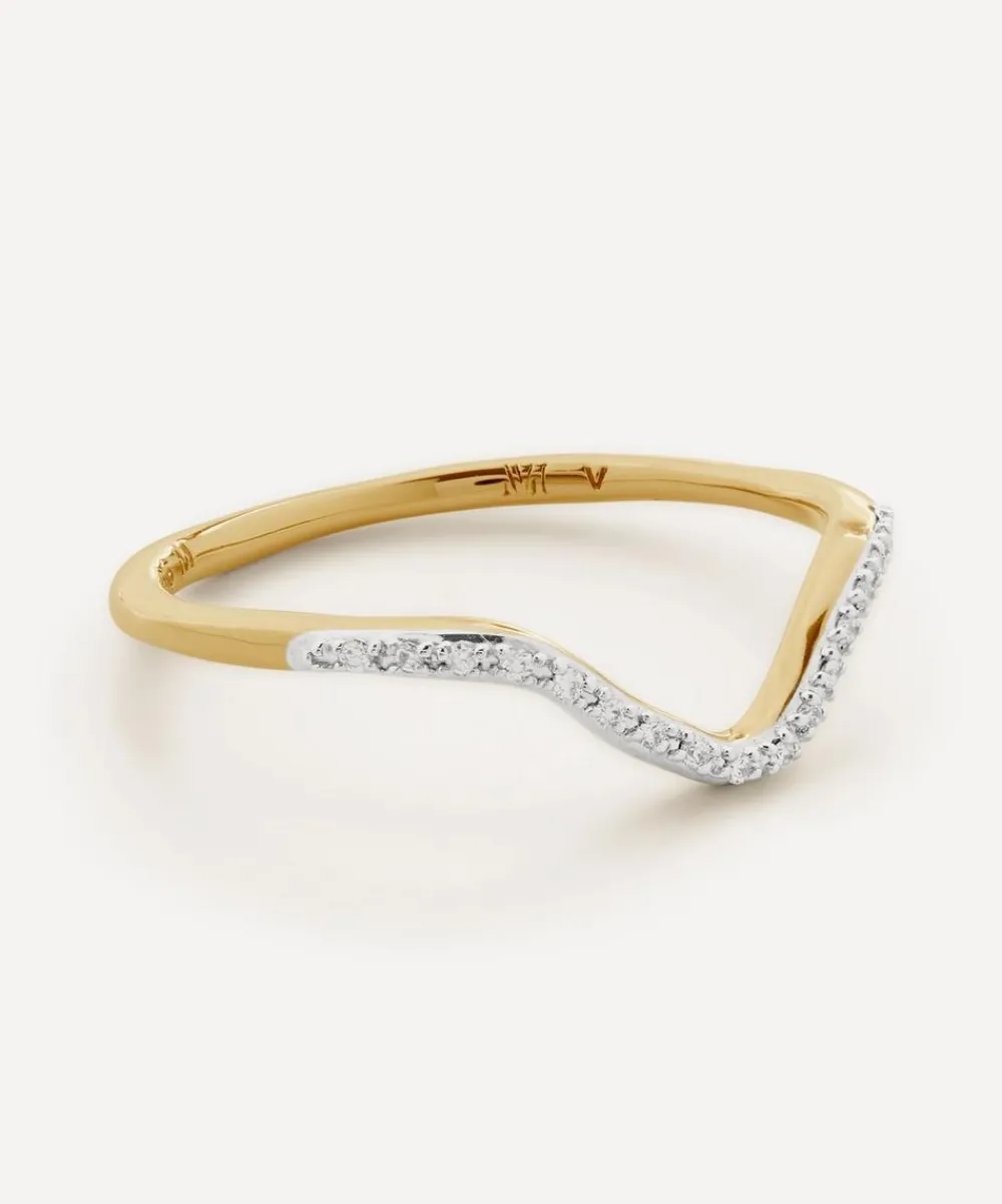 Monica Vinader Rings^18ct Gold-Plated Vermeil Silver Riva Diamond Wishbone Stacking Ring