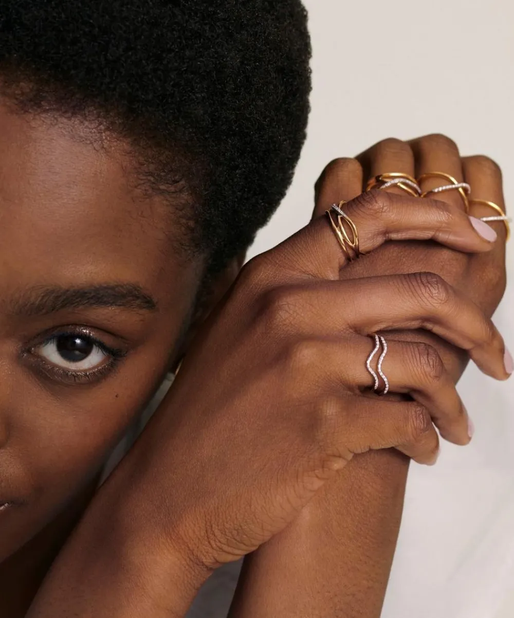 Monica Vinader Rings^18ct Gold-Plated Vermeil Silver Riva Diamond Wishbone Stacking Ring
