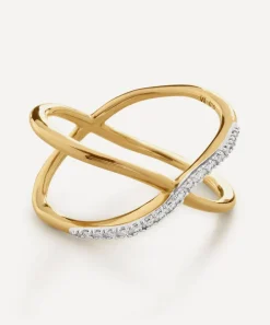 Monica Vinader Rings^18ct Gold-Plated Vermeil Silver Riva Diamond Kiss Ring