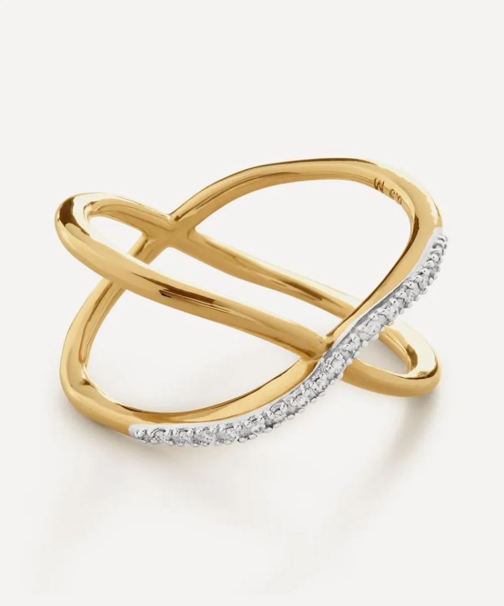 Monica Vinader Rings^18ct Gold-Plated Vermeil Silver Riva Diamond Kiss Ring