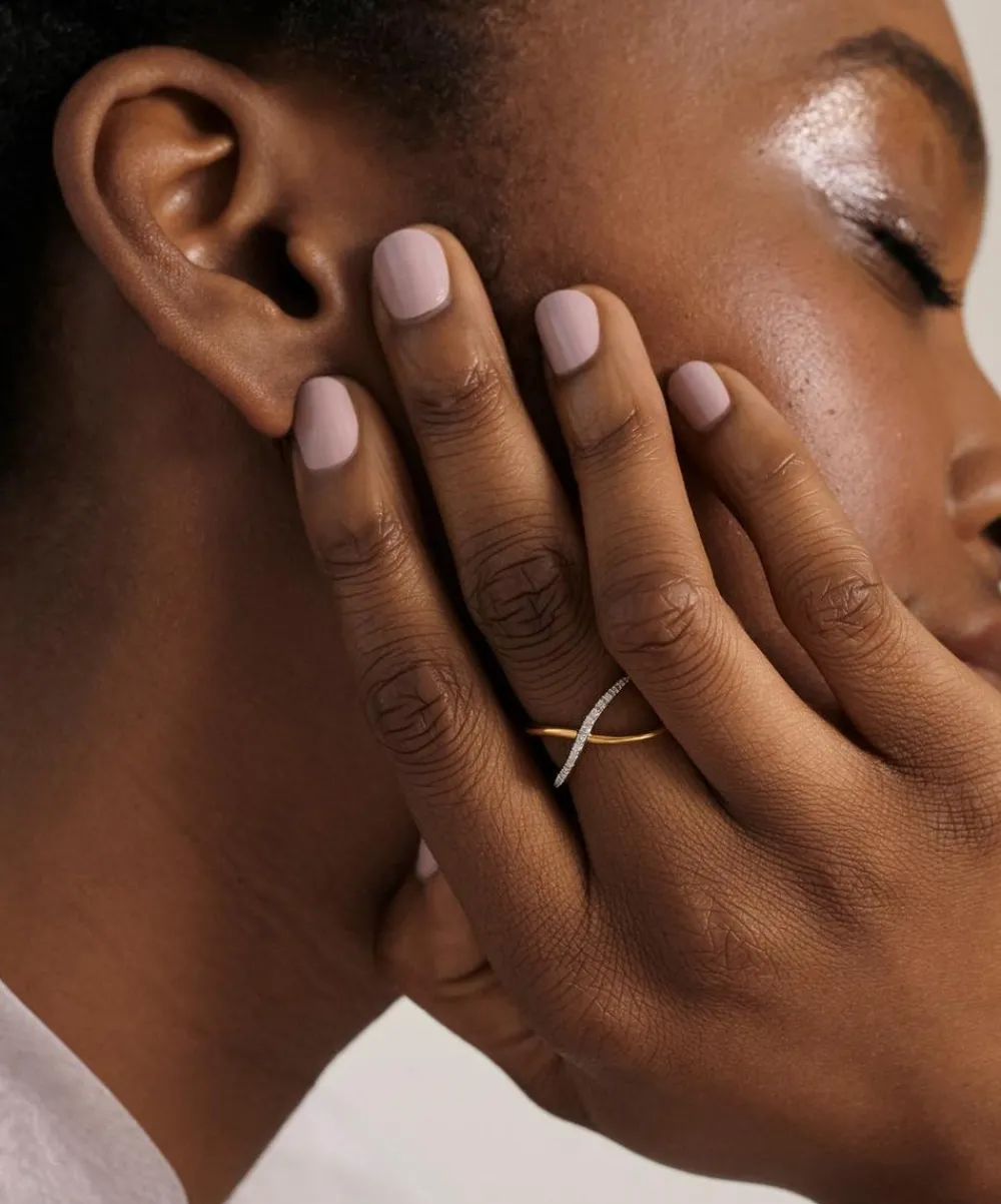 Monica Vinader Rings^18ct Gold-Plated Vermeil Silver Riva Diamond Kiss Ring
