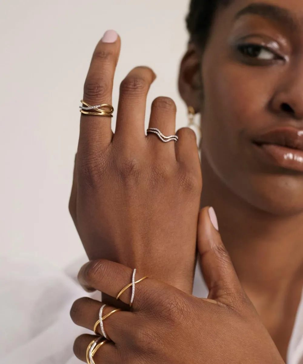 Monica Vinader Rings^18ct Gold-Plated Vermeil Silver Riva Diamond Kiss Ring