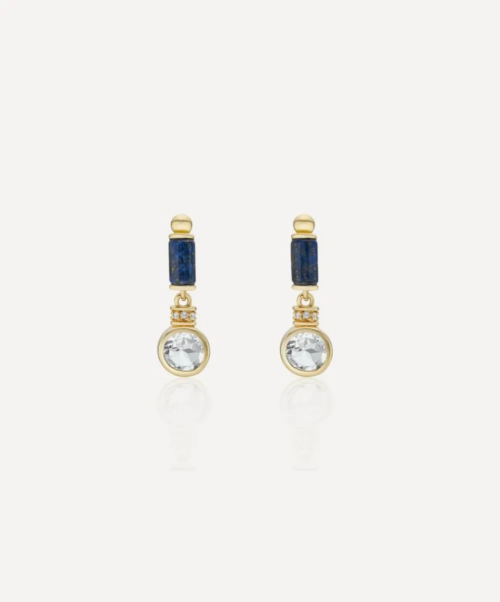 Laura Vann Earrings^18ct Gold-Plated Vermeil Silver Column Lapis Drop Earrings