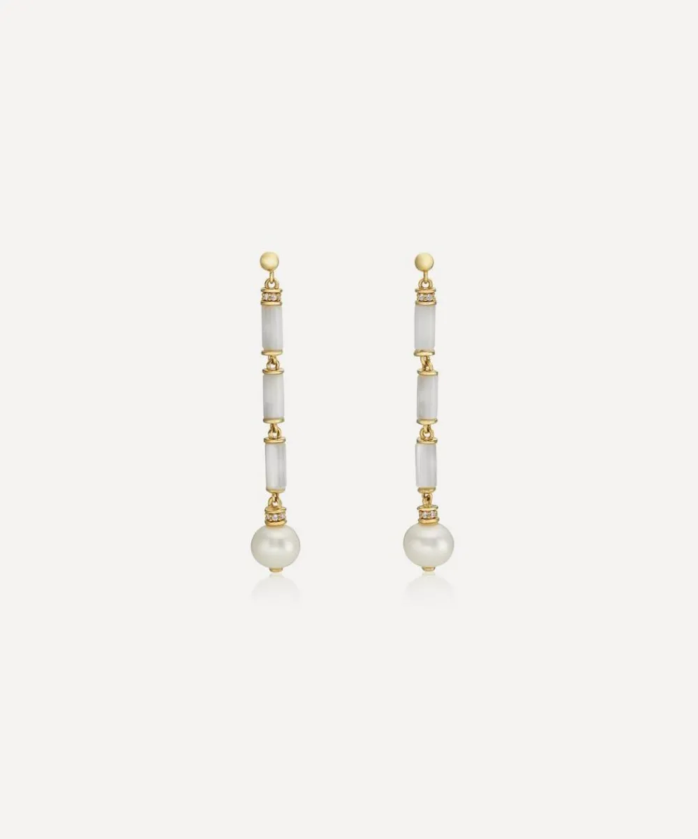 Laura Vann Earrings^18ct Gold-Plated Vermeil Silver Column Longline Pearl Drop Earrings