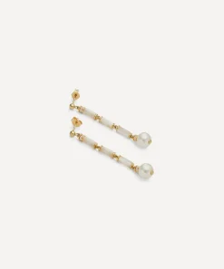 Laura Vann Earrings^18ct Gold-Plated Vermeil Silver Column Longline Pearl Drop Earrings