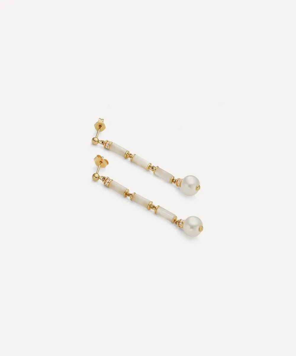 Laura Vann Earrings^18ct Gold-Plated Vermeil Silver Column Longline Pearl Drop Earrings
