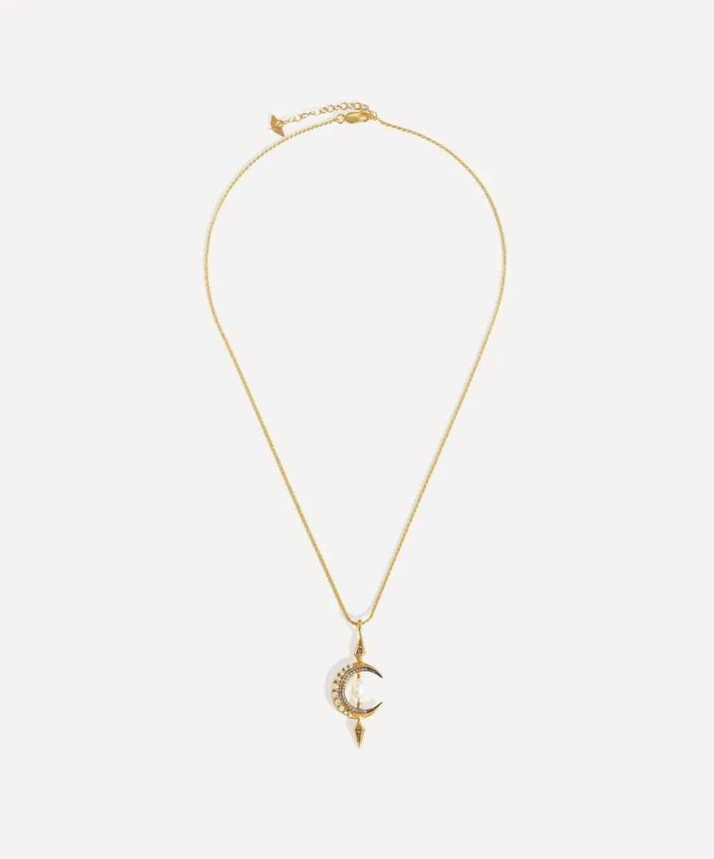 Missoma Necklaces^18ct Gold-Plated Vermeil Silver Harris Reed Crescent Moon Pearl Pendant Necklace