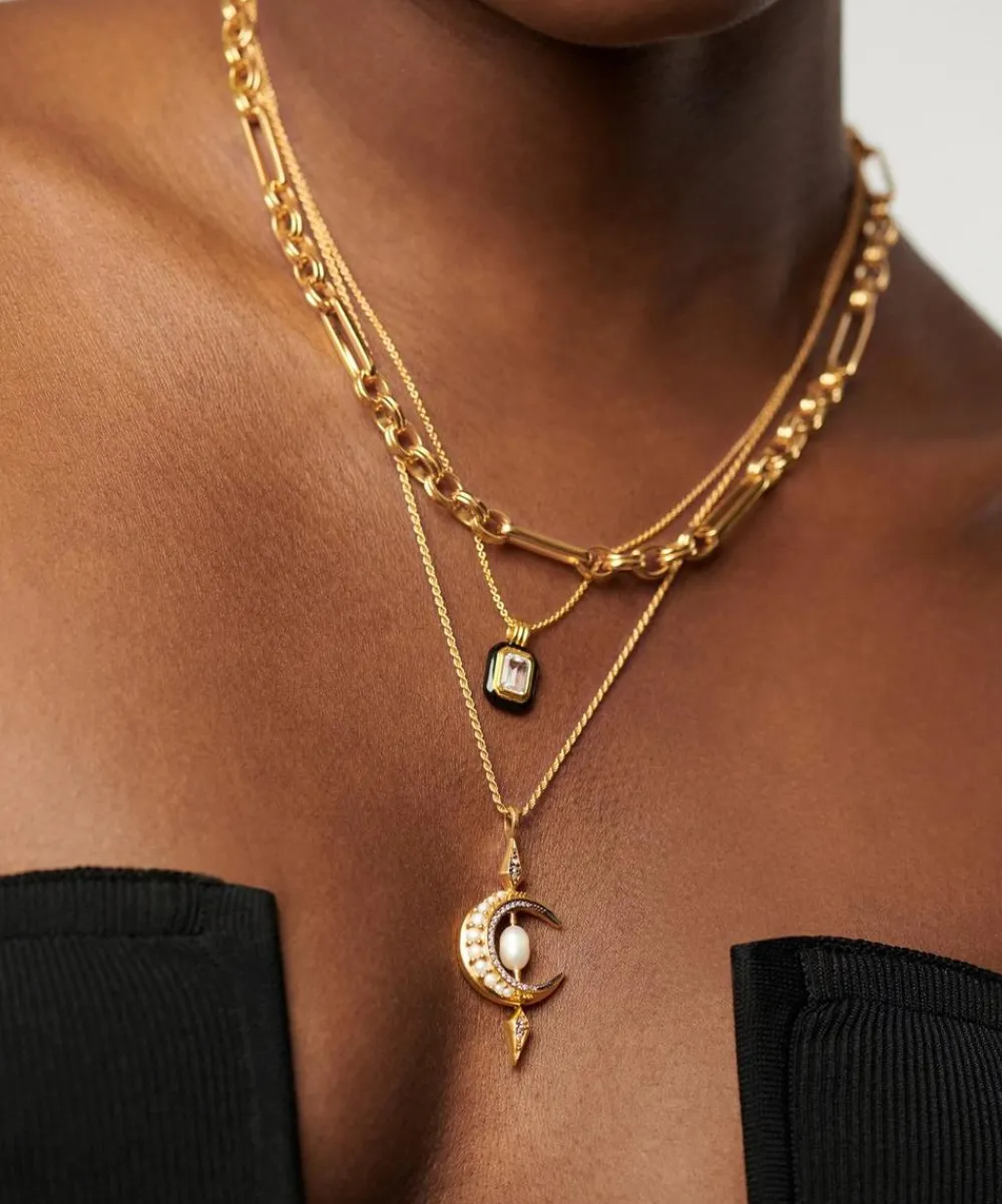 Missoma Necklaces^18ct Gold-Plated Vermeil Silver Harris Reed Crescent Moon Pearl Pendant Necklace