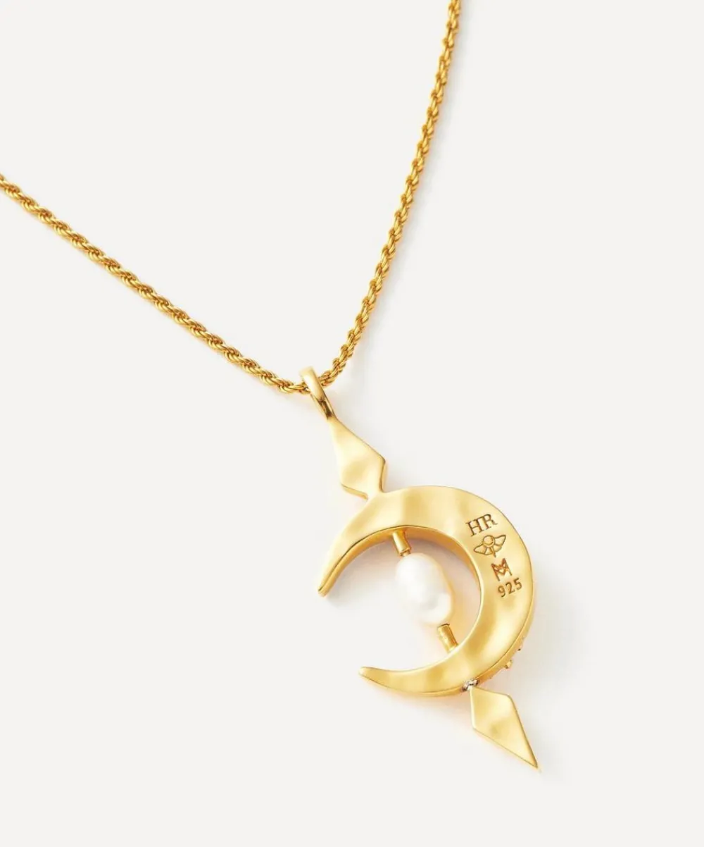 Missoma Necklaces^18ct Gold-Plated Vermeil Silver Harris Reed Crescent Moon Pearl Pendant Necklace