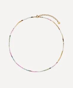 Bon Bon Jewellery Club Necklaces^14ct Gold-Plated Vermeil Silver Watermelon Tourmaline Skinny Bead Necklace