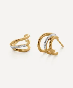 Monica Vinader Earrings^18ct Gold-Plated Vermeil Silver Riva Diamond Triple Wave Hoop Earrings