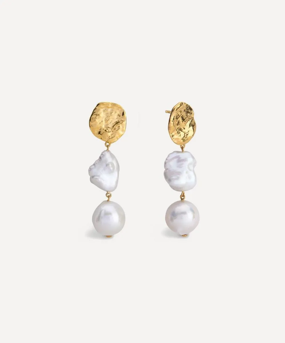 Monica Vinader Earrings^18ct Gold-Plated Vermeil Silver Capri Multi Pearl Drop Earrings
