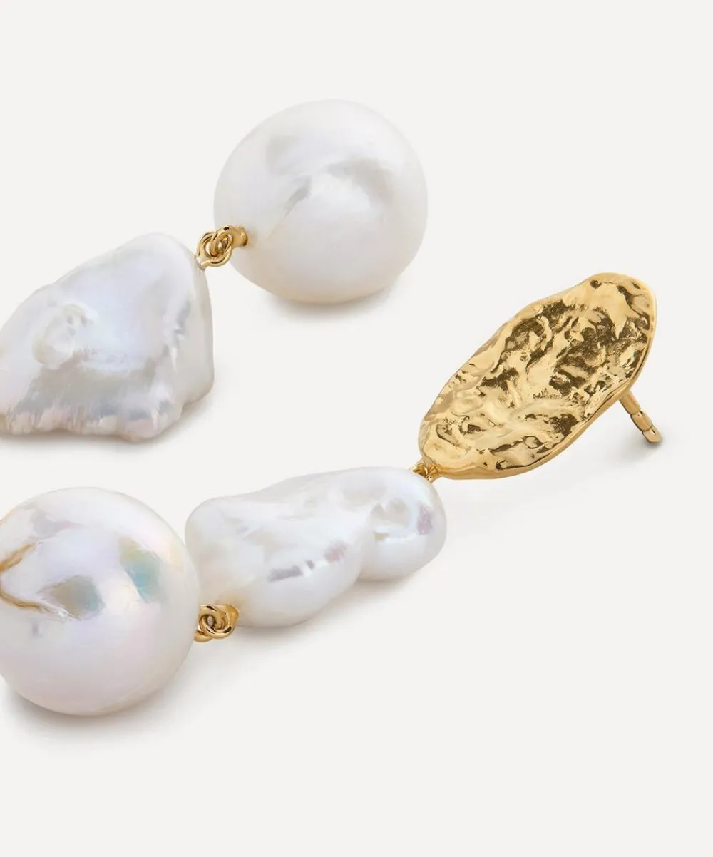 Monica Vinader Earrings^18ct Gold-Plated Vermeil Silver Capri Multi Pearl Drop Earrings
