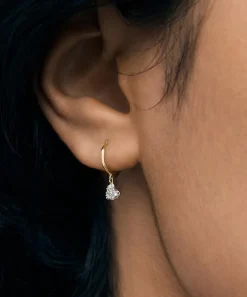 Monica Vinader Earrings^18ct Gold-Plated Vermeil Silver Mini Heart Diamond Huggie Hoop Earrings