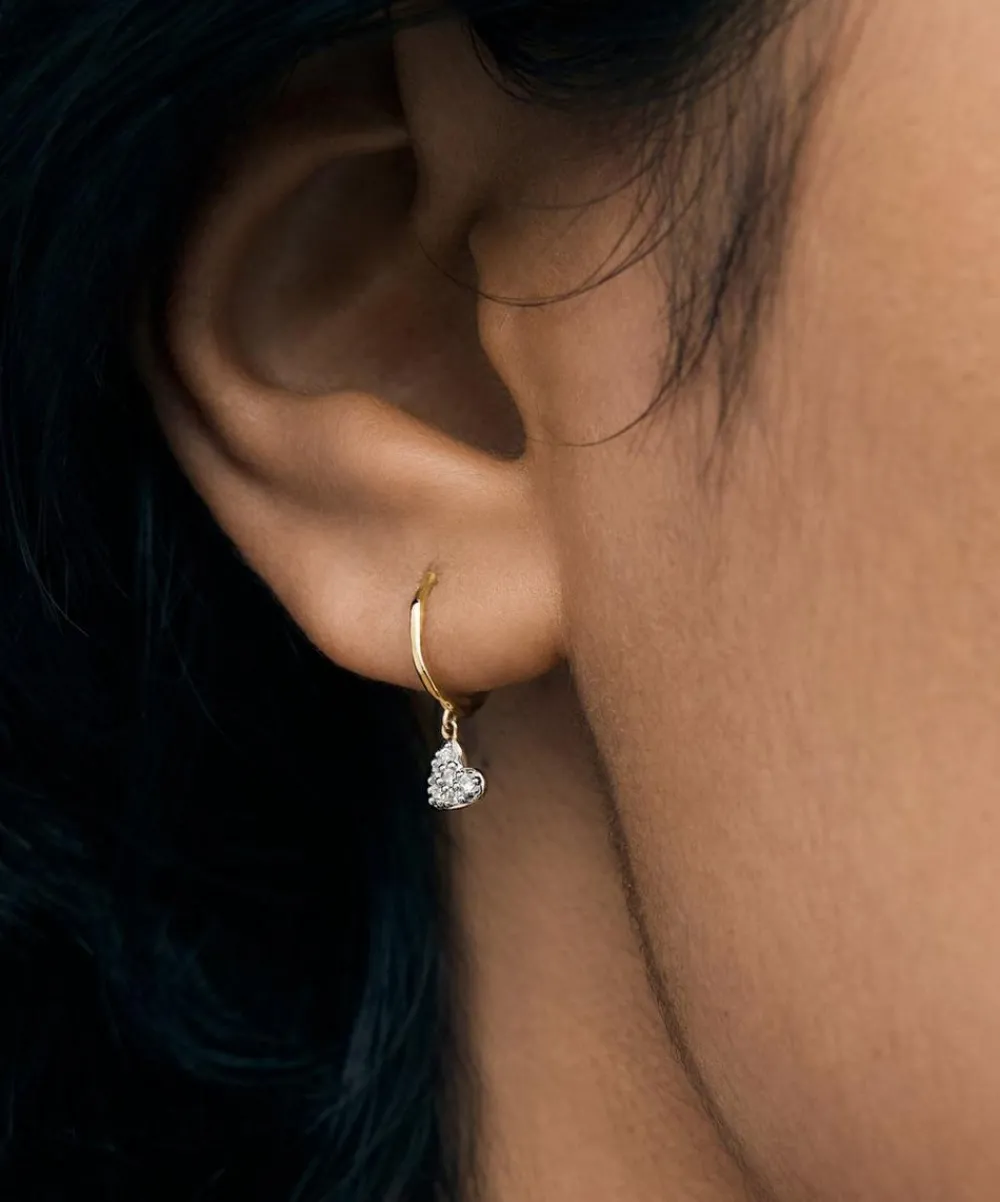 Monica Vinader Earrings^18ct Gold-Plated Vermeil Silver Mini Heart Diamond Huggie Hoop Earrings