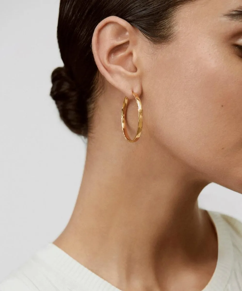 Monica Vinader Earrings^18ct Gold-Plated Vermeil Silver Siren Muse Wave Large Hoop Earrings
