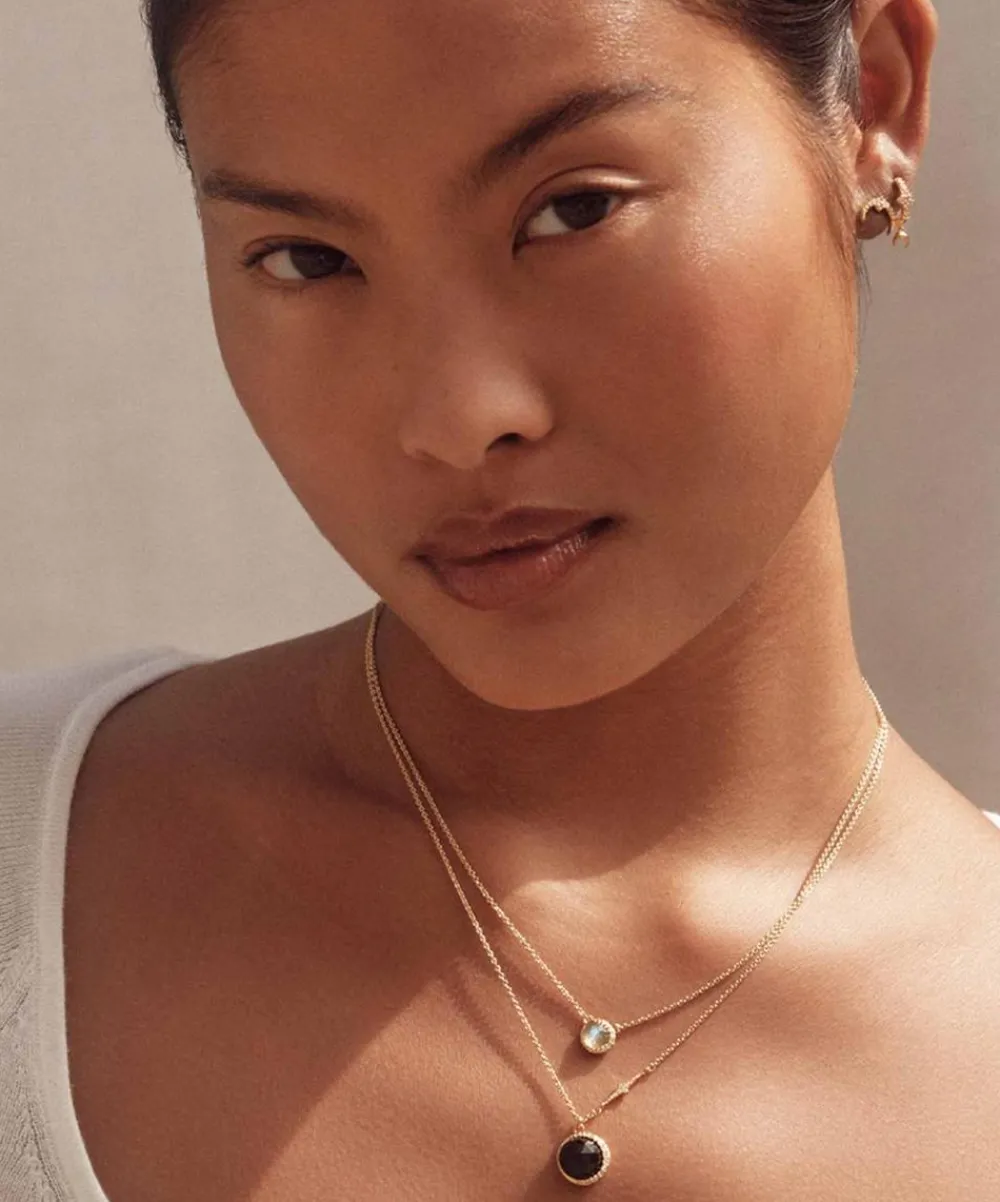 Astley Clarke Necklaces^18ct Gold-Plated Vermeil Silver Large Luna Black Onyx Pendant Necklace