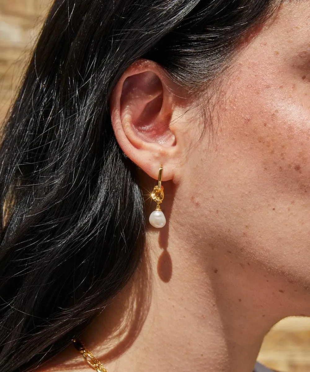 Astley Clarke Earrings^18ct Gold-Plated Vermeil Silver Floe Pearl Drop Huggie Hoop Earrings