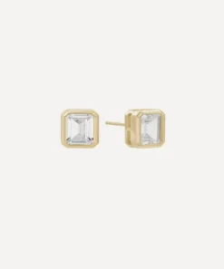 SHASHI Earrings^14ct Gold-Plated Vermeil Silver Emerald Baguette Stud Earrings