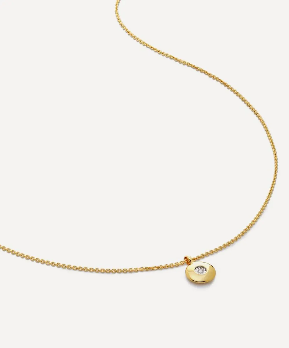 Monica Vinader Necklaces^18ct Gold-Plated Vermeil Silver Diamond Birthstone Pendant Necklace